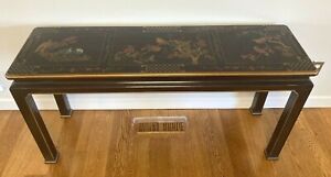 Henredon Asian Lacquered Console Table Birds In Trees Chinoiserie Design