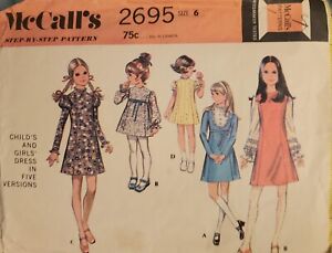 Vintage 1970 Mccall S 2695 Child S And Girls Dresses In 5 Versions Retro