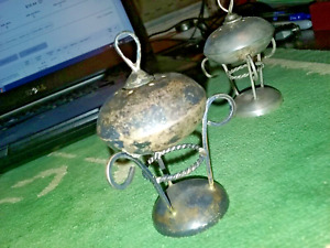 Antique Victorian Sterling Hand Made Wire Stand Salt Pepper Shaker Set Rare 