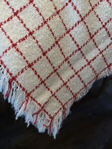 Numbly Wool Linen Blend Lg Hand Woven Blanket W Fringe As Is Could Be Patched