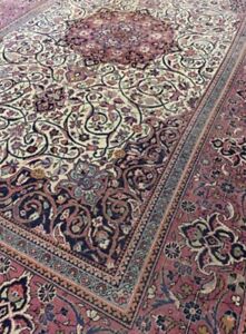 Original Area Rug Kashann Medalion Persiann Fine Knotted Ivory Carpet 