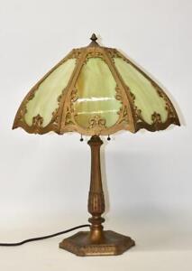 Antique Eight Panel Slag Glass Table Lamp