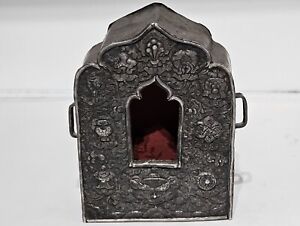 Tibetan Gau Prayer Antique Silver Repousse Box 5 5 X 4 