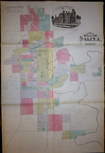 1887 Map Salina Kansas Xx Large City Map 27 X 40 Free S H 011
