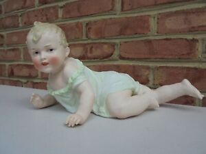 Unusual Antique Vintage Bisque Porcelain Piano Baby Lg Crawling 436 12 