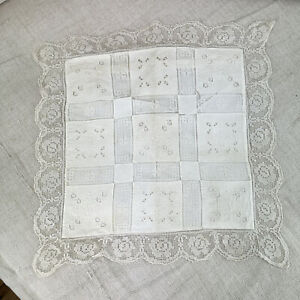 15x14 Vintage Whitework Handmade Lace Pillow Case Cover Old Linen Cotton Blend