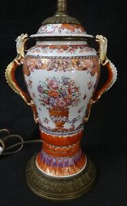 18thc Chinese Quanlong Vase Lamp In Mandarin Rose Pattern 26 Tall