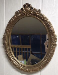 Vintage Large Wall Mirror Hollywood Regency Gold Ornate Oval 5104