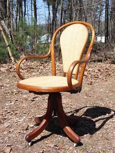Antique Cane Bentwood Adjustable Desk Chair Office Arm Chair C 1868