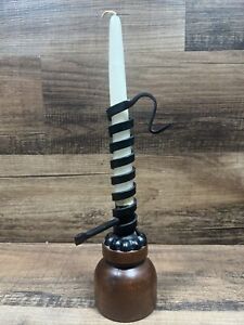 Primitive Hand Wrought Cast Iron Adjustable Spiral Candlestick Courting Candle