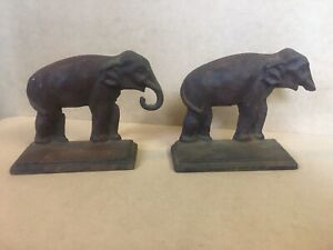 Vintage Cast Iron Elephants Heavy Log Stops Book Ends Fireplace Mantle Old