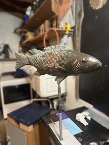 Vintage Copper Fish Weathervane Finial On Stand 25 Cape Cod New England Antique