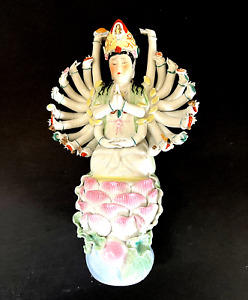 Chinese Goddess Of Mercy Thousand Hand Guan Yin Bodhisattva Porcelain Figurine