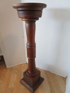 Antique Handcrafted Wood Pedestal Column Fern Stand Pillar Signed Usa 31 Tall