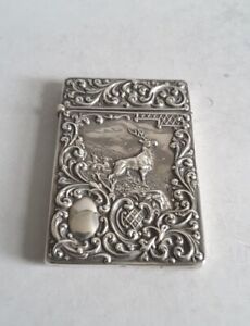 Good Antique Solid Silver Embossed Card Case Ht 10cms Birm 1902 