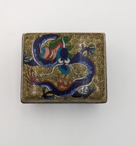 Antique Rectangular Hinged Chinese Cloisonne Box With Dragons