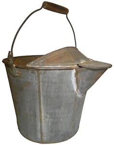 Early 20th C American Vint Galv Steel Milk Pail W Handle Pouring Shield Spout