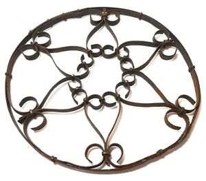 Rare Mid 19th C American Antique Rustic Scrolled Iron Flat Stock Floral Trivet