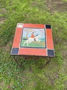 Vintage California D M Tile Top Wrought Iron Table 13 X 13 X 18 Equestrian