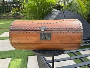 Antique Stagecoach Carriage Trunk 1800s Round Wood Rare Hard To Find