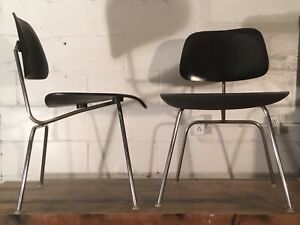 Pair Of Eames Dcm Ebonized Chairs 1959 1962 Charles Ray Mcm Dining