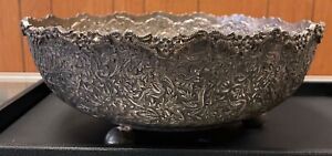 Antique Persian Sterling Silver Hand Engraved Landscape Animal Serving Bowl