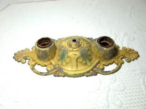Cast Iron Riddle Co Design Dual Lamp Base Salvage Yellow Grn Candlestick Holder