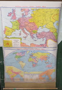 Vintage Denoyer Geppert Pull Down School Map H 22 H 23 Europe Russo Japanese War