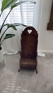 Vintage Wooden Farmhouse Rocking Chair For Kids Room Furniture Heart Cutout