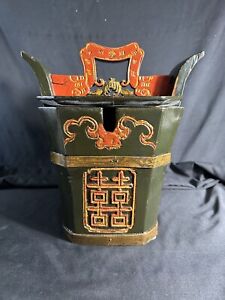 Antique Lacquered Chinese Elm Wood Tea Cosy Double Happiness Qing Dynasty 12 H