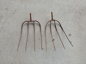 A Pair Of 4 Tine Hay Forks Vintage Antique