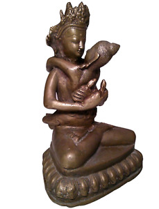 Antique Bronze Shiva Consort In Sexual Union Buddha Shakti Power Tantric Figure