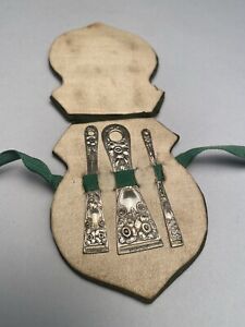 Art Nouveau Set Sterling Silver Bodkin Ribbon Threaders In Original Case