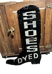 Rare Antique Double Sided Metal Boot Shoe Dyed Makers Trade Sign