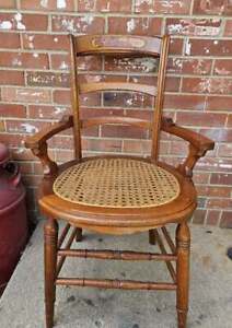 Antique Dining Chair Solid Walnut Cane Seat Burl Back 2