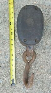 Vintage Block Tackle Pulley Antique Wood Wooden Heavy Duty Commercial Large