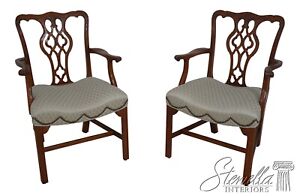 63981ec Pair Baker Carved Mahogany Chippendale Armchairs