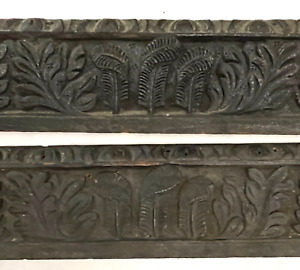 1600s Antique Gothic Hand Carved Foliage Oak Wood Panels Architectural Accent