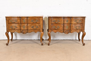 Baker Furniture French Provincial Louis Xv Carved Oak And Burl Wood Commodes