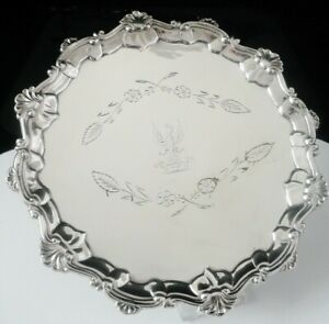 Antique Sterling Silver Crested Salver Thomas Hannam Richard Mills 1763