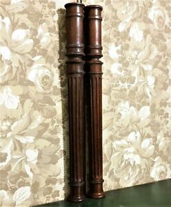 Pair Spindle Baluster Wood Turned Column Antique French Architectural Salvage
