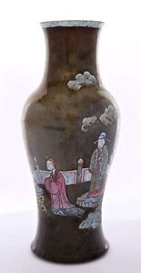 1930 S Chinese Famille Rose Noire Mirror Black Porcelain Vase Figure Marked 15 