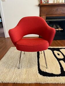 Reserved Authentic Knoll Saarinen Executive Arm Chair W Tubular Legs Red Boucle