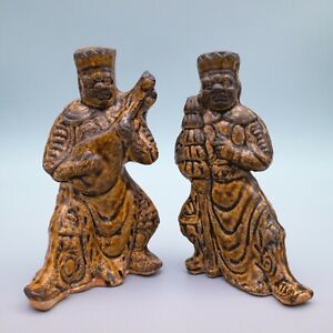 Pair Of Chinese Amber Glazed Pottery Figures Liao Dynasty 10th 11th Century