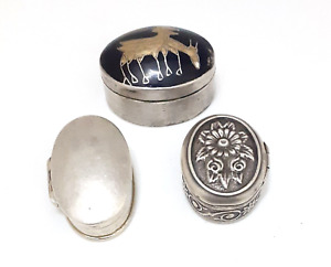 3 Vintage Small Oval Solid Silver Boxes