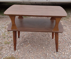 Mid Century Solid Walnut Formica Top 2 Tier End Table Side Table Et532 