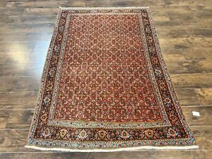 Antique Bidjar Rug 5x7 Repeated Allover Herati Pattern Red Handmade Wool Carpet