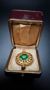 Antique Imperial Faberge Silver Gilt Green Topaz Pendant 