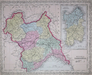 1861 Desilver Mitchell S Atlas Map Kingdon Of Sardinia Free S H Inv 268