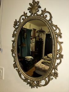 Ornate Gold Oval Plastic Mirror Frame Hollywood Regency 29in X 19in Vintage 
